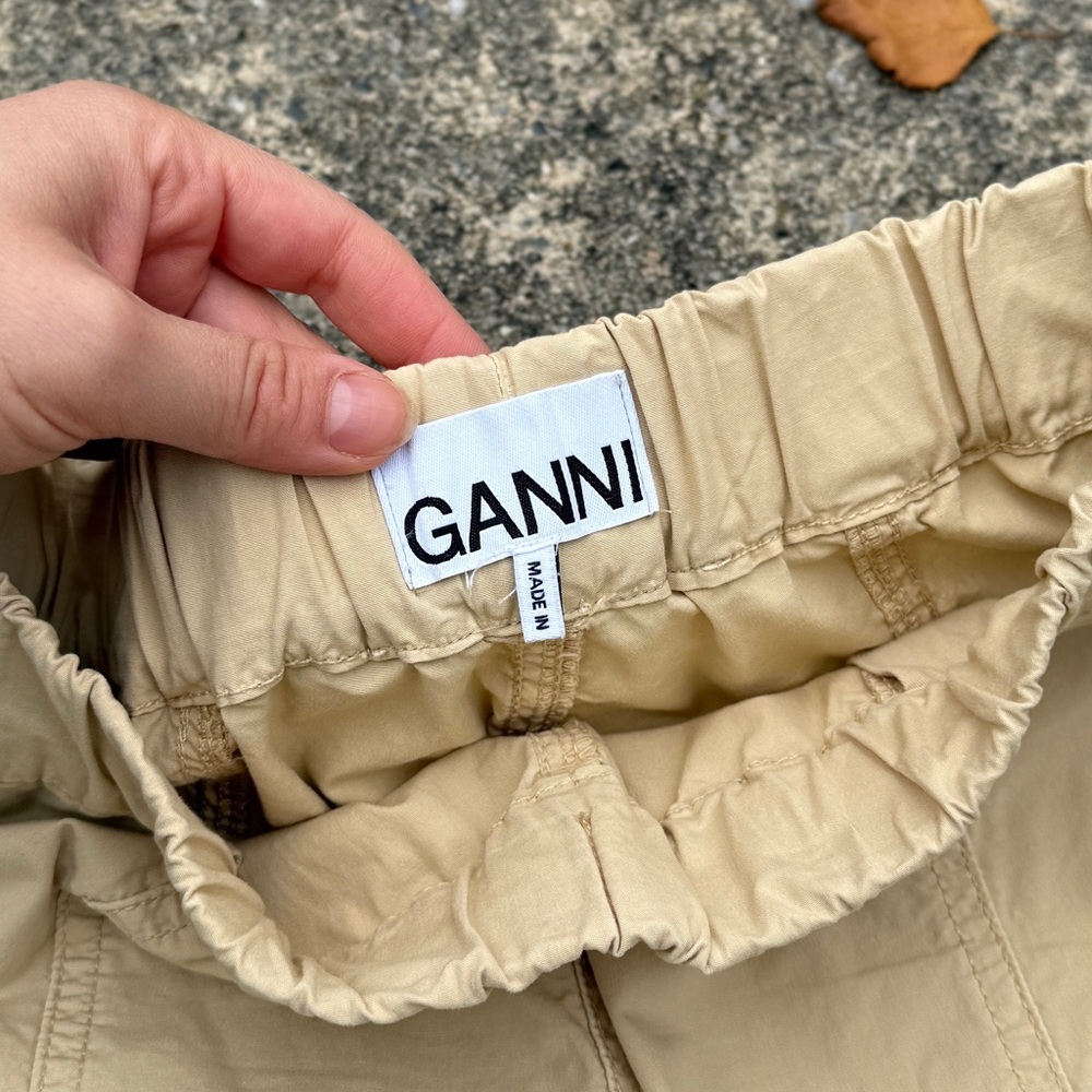 GANNI Washed Canvas Elasticated Curve Pants in Pale Khaki size 38 - Picture 12 of 12